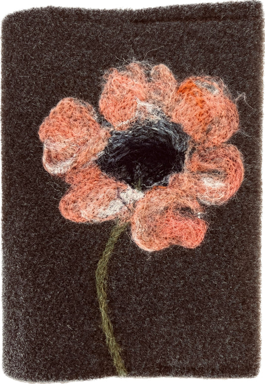 Felicity Clarke - A6 Felted Notebook [Orange flower on brown felt]